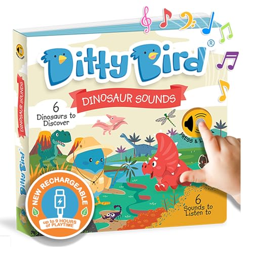 Ditty Bird Dinosaur Book for Toddlers | Realistic Dino Sound Book | Interactive T-Rex Board Books for Toddlers 1-3 | Sensory, Musical Books for Dino Lovers | Sturdy Nursery Rhyme Toys for Baby