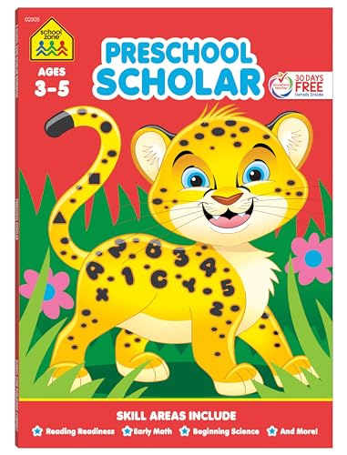 School Zone Preschool Scholar Workbook: 64 Pages, Pre-K, Kindergarten, Beginner Reading, Early Math, Science, ABCs, Writing, Problem Solving, Ages 3-5
