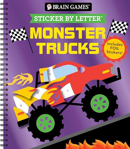 Brain Games - Sticker by Letter: Monster Trucks: Includes 1 Foil Sticker Sheet to Complete Each Image!