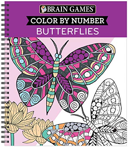 Brain Games - Color by Number: Butterflies - Stress-Free Adult Coloring Book with Tear-Out Pages | Relaxing Activity for Paint by Number Lovers | Gift for Women, Seniors & Teens