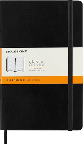 "Moleskine Classic Notebook, Soft Cover, Large (5"" x 825"") Ruled/Lined, Black, 192 pages" (S07162)