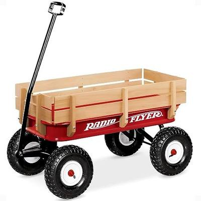 Radio Flyer Kids Wagon, Rolling Cart, Beach Cart, Carts with Wheels, Outside Toys for Toddlers 1-3, All-Terrain Steel & Wood Wagon for Kids, for Gardening, Camping, Outdoor Play, for Ages 1.5+ Years | All-Steel Body with Wood Sides, 10” All-Terrain Rubber Tires, Extra-Long Handle Folds Under, Contro