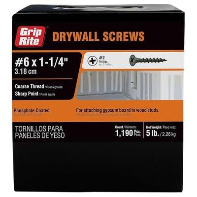 Grip-Rite 114CDWS5#6 X 1-1/4" Phillips Bugle Head Coarse Thread Sharp Point Drywall Screw, 5lb Box