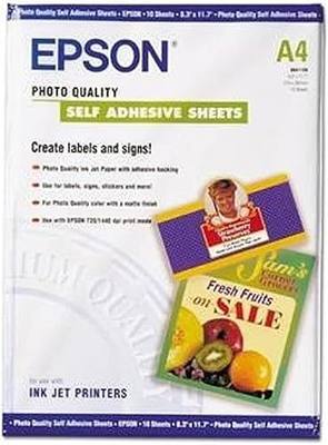 Epson Photo Quality Self-Adhesive Paper, 8.3x11.7 Inches 10 Sheets, (S041106), White