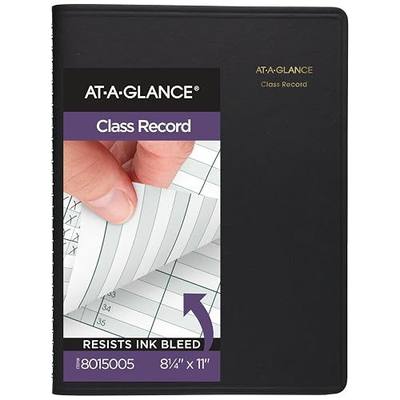 AT-A-GLANCE Undated Class Record Book, 8-1/4" x 11", 10 Weeks, 35 Students, Black (8015005)