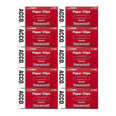 ACCO Brands Paper Clips, Jumbo, Smooth, Economy, 10 Boxes, 100/Box (72580)