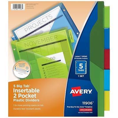 Avery Dividers for 3 Ring Binders, 5-Tab Sets, Two-Pocket Plastic Binder Dividers with Tabs, Multicolor, 1 Set (11906)
