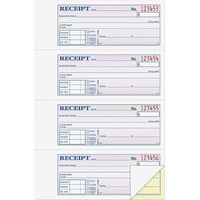Adams Money and Rent Receipt Book, 2-Part, Carbonless, White/Canary, 7-5/8" x 10-7/8", Bound Wraparound Cover, 200 Sets per Book, 4 Receipts per Page (DC1182)