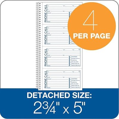 Adams Recycled Phone Message Book, 2-Part Carbonless, 4 Messages per Page, 400 Sets/Book (SC1154R) , White