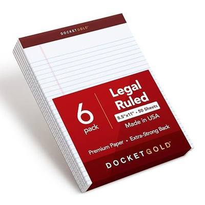 TOPS 8.5 x 11 Legal Pads, 6 Pack, Premium Docket Gold Brand, Wide Ruled, Thick White Paper, Sturdy Back, 50 Sheets, Made in USA (99709)