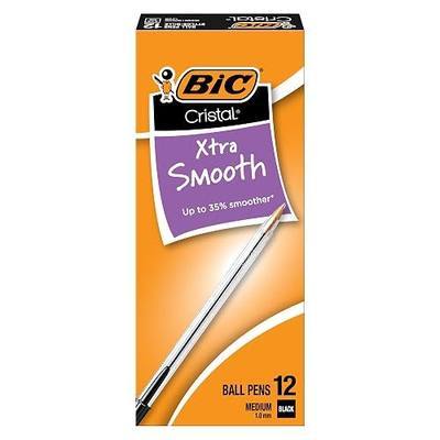BIC Cristal Xtra Smooth Black Ballpoint Pens, Medium Point (1.0mm), 12-Count Pack, Extra Smooth and Reliable Ballpoint Pens