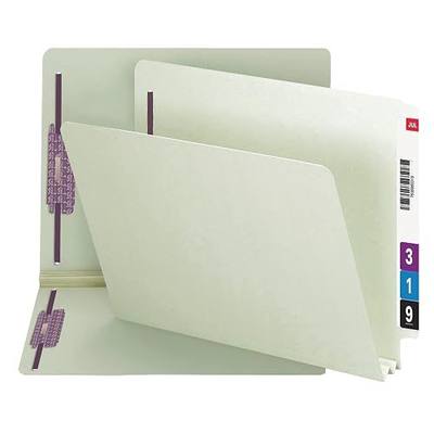 Smead End Tab Pressboard Fastener File Folder with SafeSHIELD, 2 Fasteners, 2" Expansion, Letter Size, Gray, Green, 25 Count, 34715