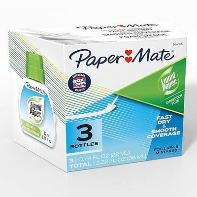 Paper Mate Liquid Paper Correction Fluid, White, 22 ml, 3 Count - Fast Dry, Smooth Coverage