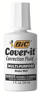 BIC Cover-it Correction Fluid, 20 mL bottle, White, Multi-Purpose And Complete Coverage, 12-Count Pack