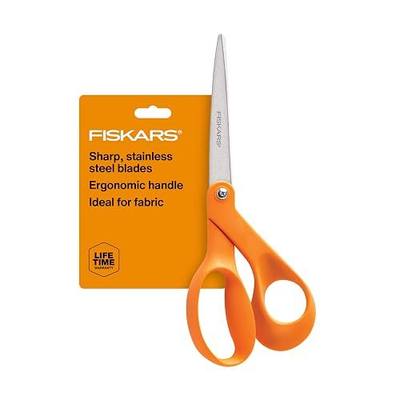 Fiskars 8" Original Orange-Handled Stainless Steel Scissors, Ergonomic and Keeps Material Flat, Sharp All-Purpose Paper and Fabric Scissors for Office, Arts, and Crafts