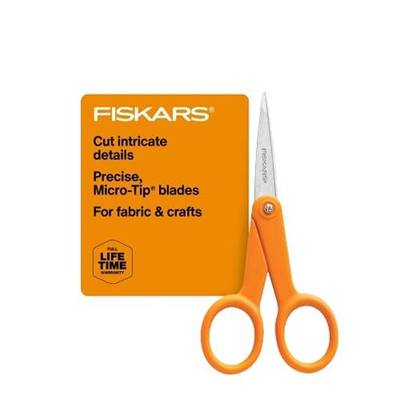Fiskars Premier No. 5 Micro-Tip Orange-Handled Fabric Scissors, Double Loop Handle, Sewing and Craft Scissors, Orange