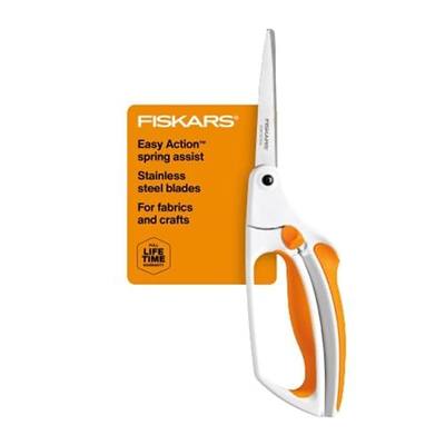 Fiskars Premier No. 8 Easy Action Scissors - 10" Spring Action Fabric and Craft Scissors - Arts and Crafts - Orange/White