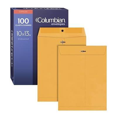 Columbian 10" x 13" Clasp Envelopes with Clasp Closure and Gummed Seal, 32 lb Kraft Paper, 100 per Box (COLO797)