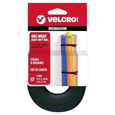 VELCRO Brand - ONE-WRAP Roll, Double-Sided, Self Gripping Multi-Purpose Hook and Loop Tape, Reusable, 12' x 3/4" Roll - Black
