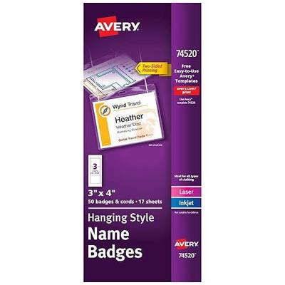 Avery Customizable Name Badges, Cord Hanging Style, 3" x 4", Laser/Inkjet Printable Name Tag Inserts, 50 Total (74520)