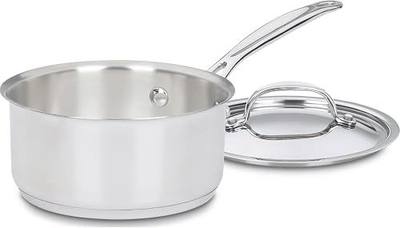 Cuisinart 1.5 Quart Sauce Pan with Cover, Stainless Steel Pot with Lid, Small Kitchen Pots, Dishwasher Safe, Compatible with Induction, Electric, Gas Cooktops, Oven Safe Saucepan, Cool Grip Handles | 719-16, stainless steel saucepan with aluminum encapsulated base for quick heating, dishwasher safe