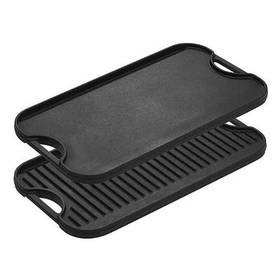Lodge Pro-Grid Reversible Grill/Griddle - 20 Inches x 10.5 Inches - Dual-Sided Cast Iron Griddle - Double Burner Grill - Even Heat Distribution - PFAS-Free Non-Toxic Cookware