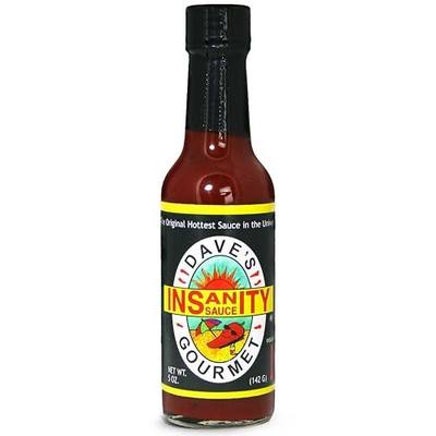 Dave's Gourmet Original Insanity Hot Sauce - As Seen on Hot Ones Season 1 - Sauce for Burgers, Burritos, Stews - Hot Sauce Challenge Favorite - Bold Flavor Red Sauce - 5oz (Pack of 1)