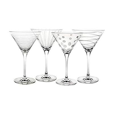 Mikasa Cheers 10-Ounce Martini Glasses, Fun Etched Designs, Durable Clear Glass Cocktail Glassware, Set of 4, Perfect for Entertaining and Gifting