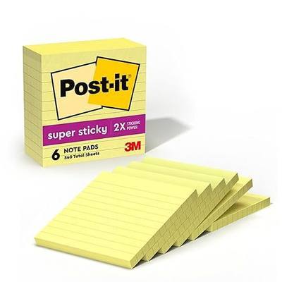 Post-it Super Sticky Notes, 4 x 4 in, Canary Yellow, 6 Lined Pads | School Supplies and Office Supplies, 2X the Sticking Power