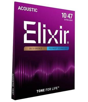 Elixir Strings, Acoustic Guitar Strings, 80/20 Bronze with POLYWEB Technology, Longest-Lasting Warm Tone with Comfortable Feel, 6 String Set, Extra Light 10-47