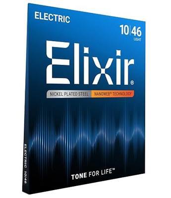 Elixir Strings, Electric Guitar Strings, Nickel Plated Steel with NANOWEB Technology, Longest-Lasting Bright Tone with Comfortable Feel, 6 String Set, Light 10-46