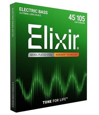 Elixir Strings, Electric Bass Guitar Strings, Nickel Plated Steel with NANOWEB Technology, Longest-Lasting Warm Tone with Comfortable Feel, 4-String Set, Long Scale, Light/Medium 45-105