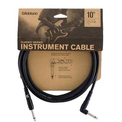D'Addario Guitar Cable - Guitar Lead - 1/4 Inch Male to 1/4 Inch Male - Classic Series - 10 Feet/3.05 Meters - Straight End/Right Angle - 1 Pack