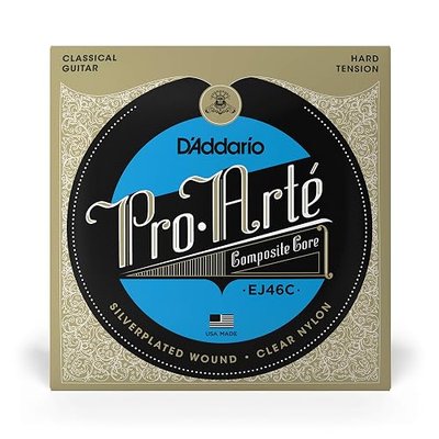 D'Addario Guitar Strings - Pro-Arte Classical Guitar Strings - EJ46C - Nylon Guitar Strings - Silver Plated Wrap, Composite Core, Clear Nylon Trebles - Hard Tension