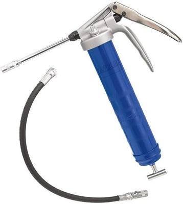 Lincoln 1134 Pistol Grip Grease Gun with 18" Whip Flex Hose and Coupler, 6" Rigid Extension, 7,500 PSI, Premium Dual Lip Follower, Variable Stroke, Jam-proof Toggle, Filler Air Bleeder Combo