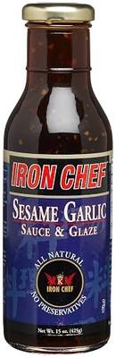 IRON CHEF Sesame Garlic Sauce & Glaze, All Natural, Kosher, 15-Ounce Glass Bottles (Pack of 3)