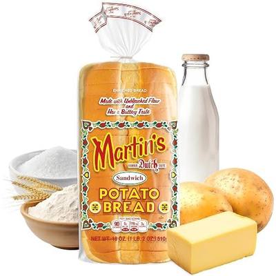 Martins Potato Bread - Soft & Sweet Fresh Sliced Bread with Golden Hue - Made with Nonfat Milk, High Protein Wheat Flour & Cane Sugar - Perfect for Sandwiches, French Toast, & Grilled Cheese