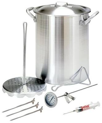 Bayou Classic Turkey Fryer Set - Poultry Rack, Hook, Thermometer, Injector - 30 Qt - Aluminum