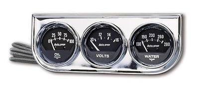 AUTO METER 2349 Autogage Black Oil/Water/Volt Gauge with Chrome Console Regular, 2.3125 in.