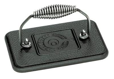 Lodge Seasoned Cast Iron Grill Press - Cool-Grip Spiral Handle - Heavy Duty Cast Iron Grill Press for Sandwiches, Bacon & Griddle Cooking - 6.75 Inches x 4.5 Inches