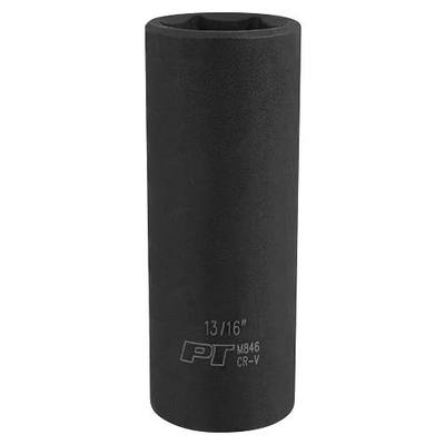 Performance Tool M846 1/2 in. Drive 13/16 in. 6-Point Deep Impact Socket | Automotive deep well socket. Chrome vanadium steel. Rounded corners for a tighter grip. Etched size markings