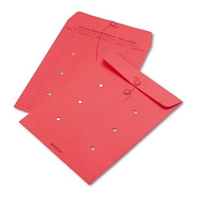 Quality Park Interdepartment String & Button Closure Envelopes, 10" x 13", 1-Sided Narrow Rule, Red, Box of 100 (QUA63574)
