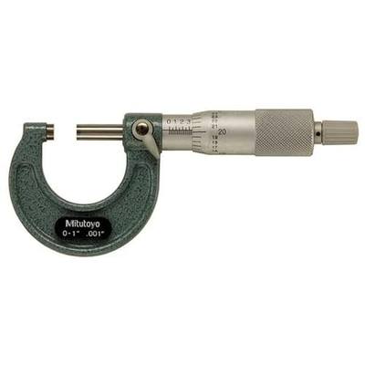 Mitutoyo 103-177 Outside Micrometer, Baked-Enamel Finish, Ratchet Stop, 0-1" Range, 0.001" Graduation, +/-0.0001" Accuracy | Ratchet Stop, Baked-Enamel Finish, 0.001" Graduation, +/-0.0001" Accuracy
