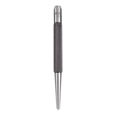 Starrett Steel Center Punch, 4" Length, 1/8" Dia | Tapered Point with Round Shank and Knurled Finger Grip, Hardened and Tempered Steel, 117C