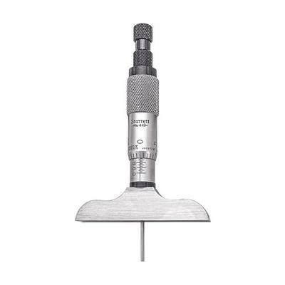 Starrett Micrometer Depth Gage with Non-Rotating Blade, 0-3" Range | Ratchet Thimble, Combination Ratchet and Speeder in Case, .001" Graduation, 2-1/2" Base, 3 Rods, 449AZ-3R
