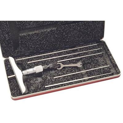 Starrett Micrometer Depth Gage with Non-Rotating Blade, 0-6" Range | Ratchet Thimble, Combination Ratchet and Speeder in Case, .001" Graduation, 4" Base, 6 Rods, 449BZ-6R