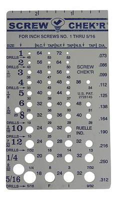 Ruelle Screw Chek'r SAE/Inch - Size Gauge No. 1-5/16 - 1/8" Heavy Gauge Steel - Made in USA