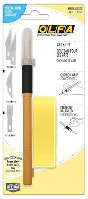 OLFA Graphic Art Knife with Cushion Grip (AK-4) - 4 Blade Style Set | Graphic Art Knife includes 4 blade styles including (2) #11, chisel and curved carving blades - Artisans and Crafters