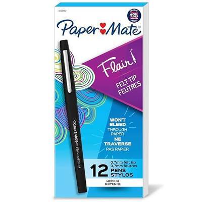 Paper Mate Flair Felt Tip Pens, Medium Point (0.7mm), Black, 12 Count - Teacher Supplies, Journaling, Note-Taking, Writing