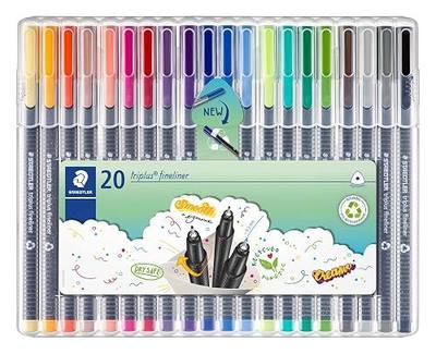 STAEDTLER Triplus Fineliner Pens, .3mm, Metal Clad Tip, 20-Pack, Assorted (334SB20BK)